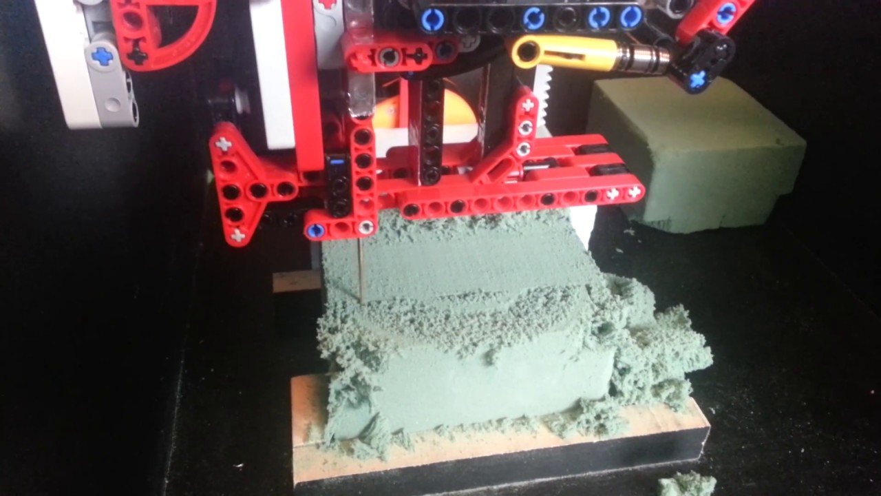 The LEGO CNC mill cutting foam