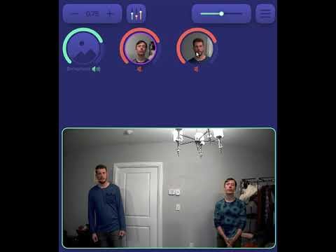 Thumbnail of the demo video: the app’s interface, with a round thumbnail of each person’s face above a live camera view of the two of them